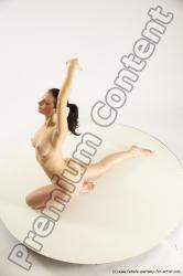 Nude Gymnastic poses Woman White Kneeling poses - ALL Slim long brown Multi angle poses Pinup